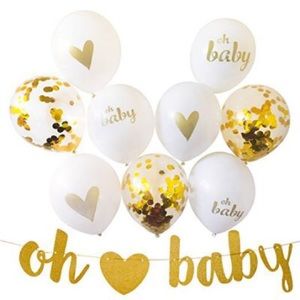 Gold & White Oh Baby Balloons